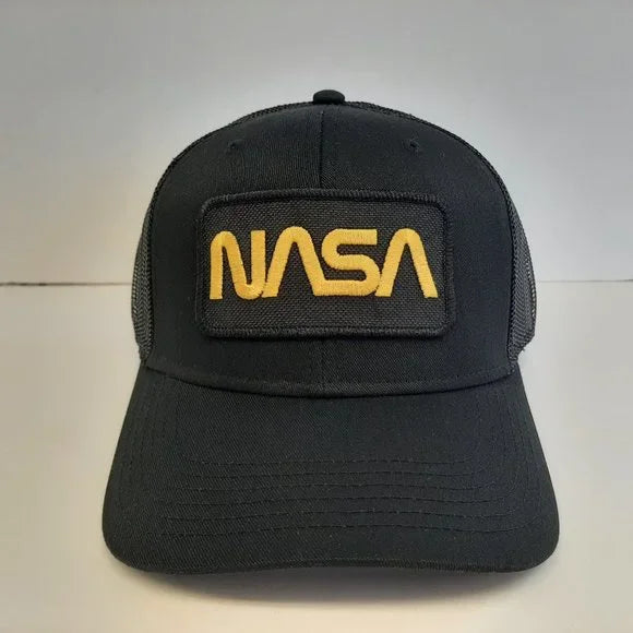 Nasa Embroidered Patch Trucker Mesh Snapback Hat Cap Black