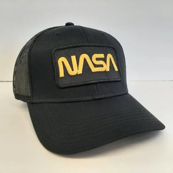 Nasa Embroidered Patch Trucker Mesh Snapback Hat Cap Black