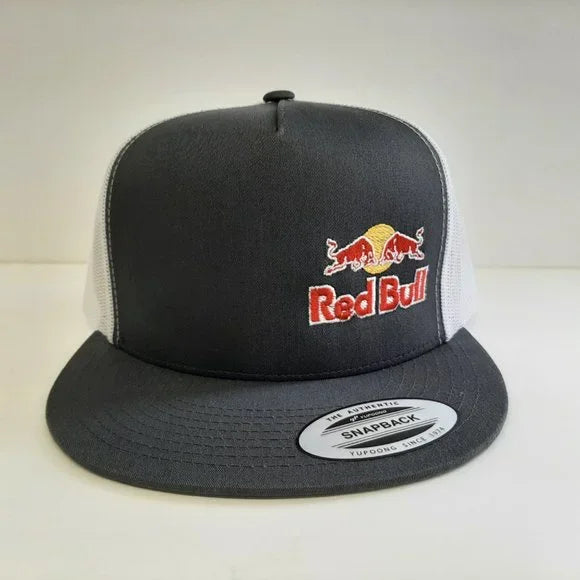 Red Bull Flat Bill Mesh Snapback Black Hat Cap Embroidered Logo