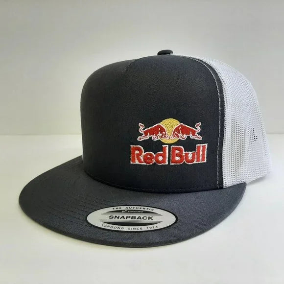 Red Bull Flat Bill Mesh Snapback Black Hat Cap Embroidered Logo