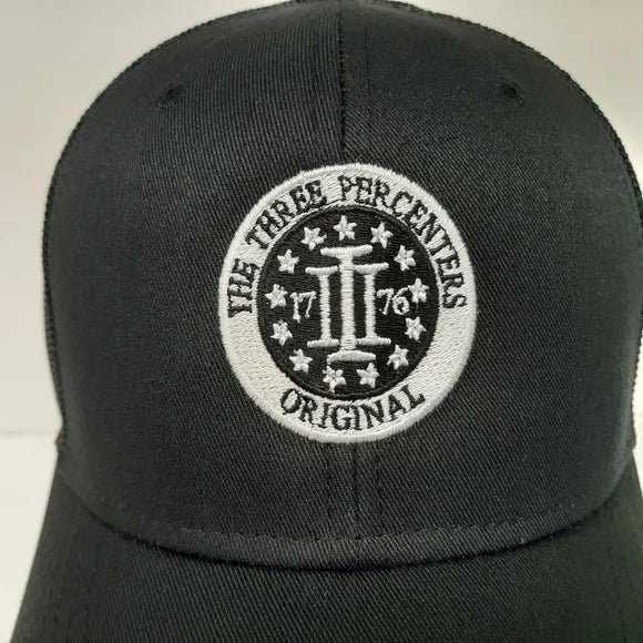 Three Percenters Mesh Trucker Snapback Curved Bill Embroidered Cap Hat Black