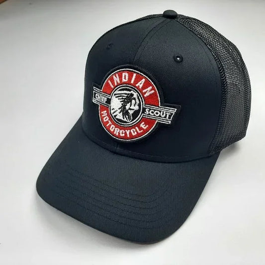 Indian Motorcycle Embroidered Patch Low Profile Mesh Snapback Black Hat Cap