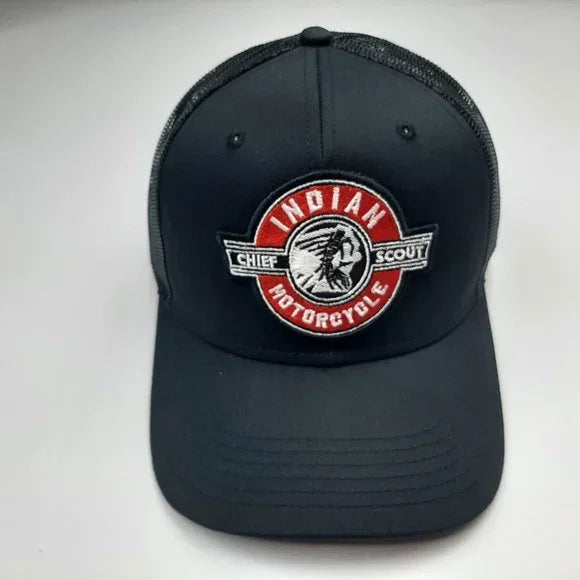 Indian Motorcycle Embroidered Patch Low Profile Mesh Snapback Black Hat Cap