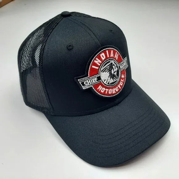 Indian Motorcycle Embroidered Patch Low Profile Mesh Snapback Black Hat Cap