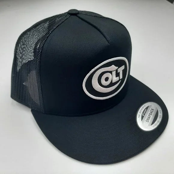 Colt Flat Bill Embroidered Patch Mesh Snapback Hat Cap Black