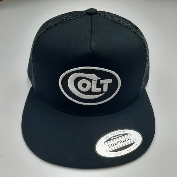 Colt Flat Bill Embroidered Patch Mesh Snapback Hat Cap Black