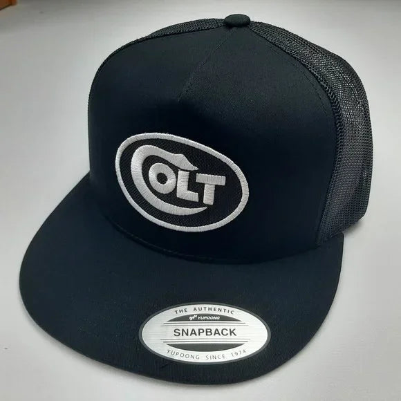 Colt Flat Bill Embroidered Patch Mesh Snapback Hat Cap Black