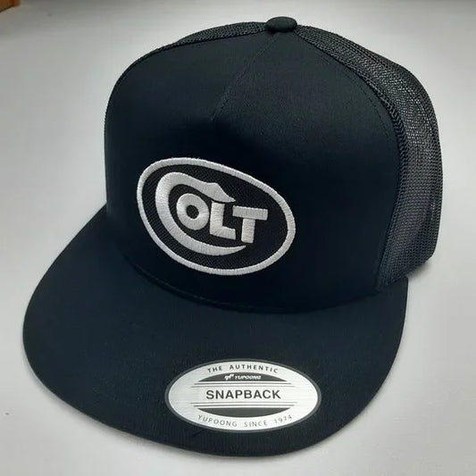 Colt Flat Bill Embroidered Patch Mesh Snapback Hat Cap Black