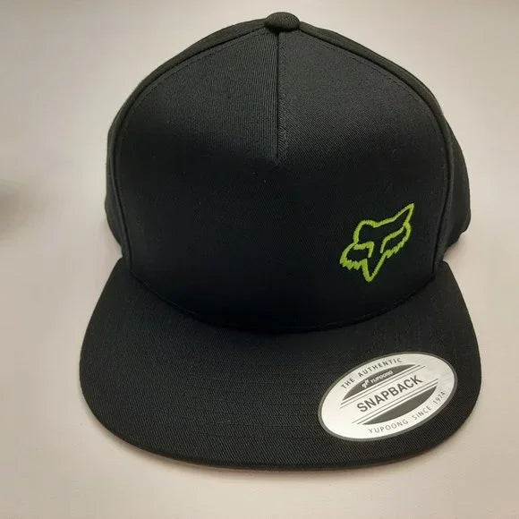 Fox Flat Bill Embroidered Logo Snapback Cap Hat Black Solid