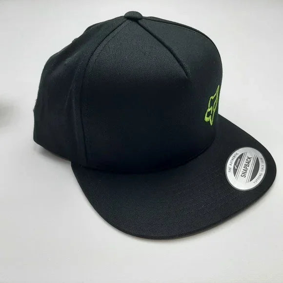 Fox Flat Bill Embroidered Logo Snapback Cap Hat Black Solid