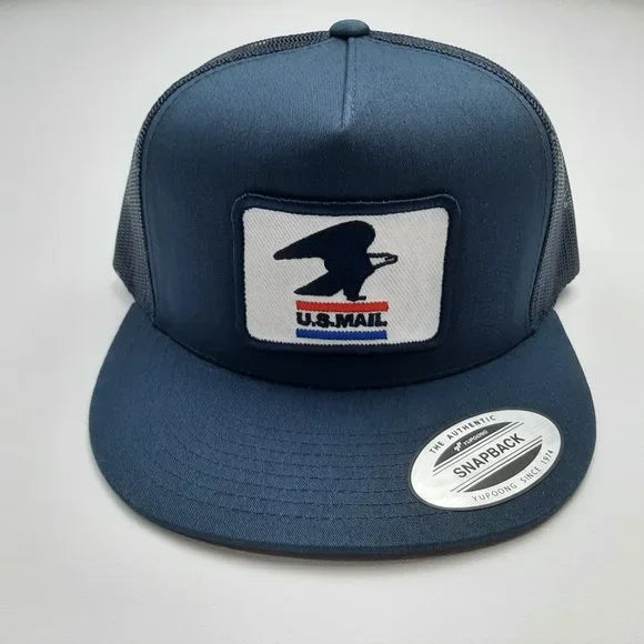 U.S. Mail Postal Service Flat Bill Embroidered Patch Mesh Snapback Hat Cap Blue