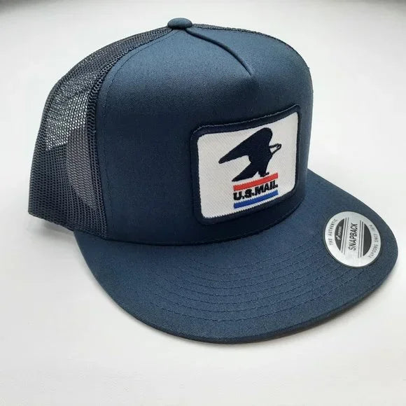 U.S. Mail Postal Service Flat Bill Embroidered Patch Mesh Snapback Hat Cap Blue