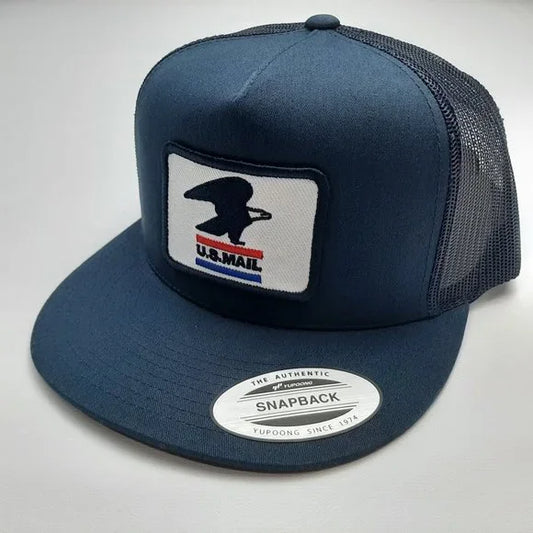 U.S. Mail Postal Service Flat Bill Embroidered Patch Mesh Snapback Hat Cap Blue