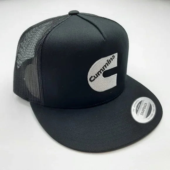 Cummins Flat Bill Trucker Mesh Snapback Black High Crown