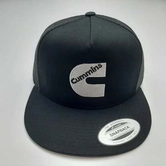 Cummins Flat Bill Trucker Mesh Snapback Black High Crown