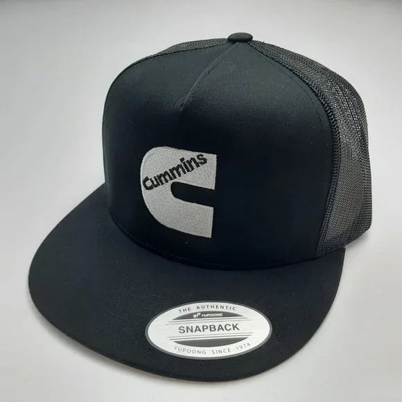 Cummins Flat Bill Trucker Mesh Snapback Black High Crown