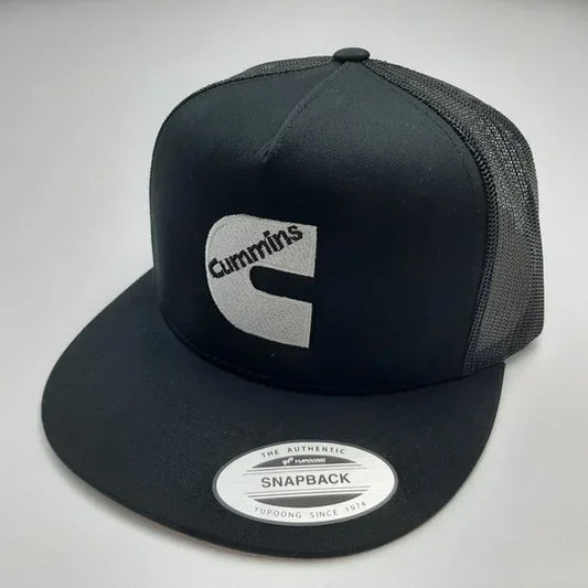 Cummins Flat Bill Trucker Mesh Snapback Black High Crown