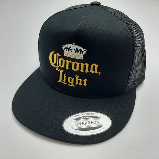 Corona Light Flat bill Trucker Mesh Snapback Cap Hat Black Embroidered