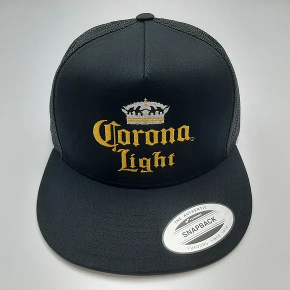 Corona Light Flat bill Trucker Mesh Snapback Cap Hat Black Embroidered