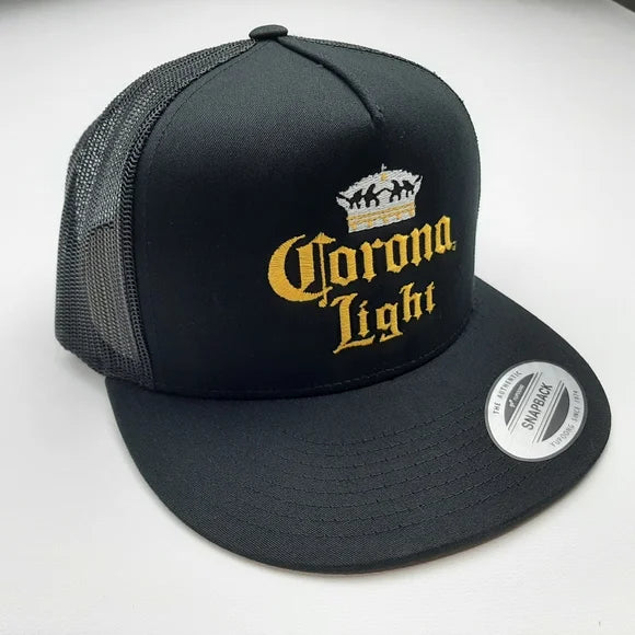 Corona Light Flat bill Trucker Mesh Snapback Cap Hat Black Embroidered