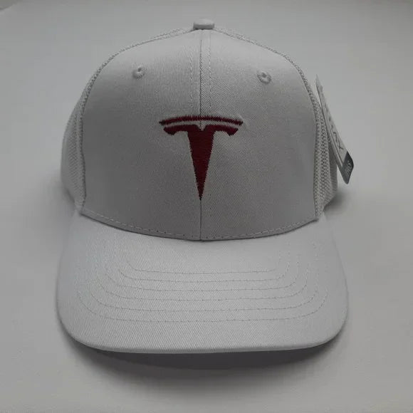 Tesla Embroidered Mesh Snapback Cap Hat White