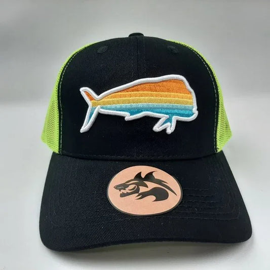 Dorado Mahi Dolphin Fish Embroidered Mesh Snapback Fishing Hat Cap