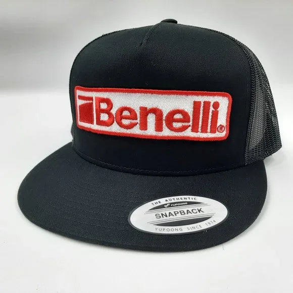 Benelli Hunting Flat Bill Embroidered Patch Mesh Snapback Hat Cap Black