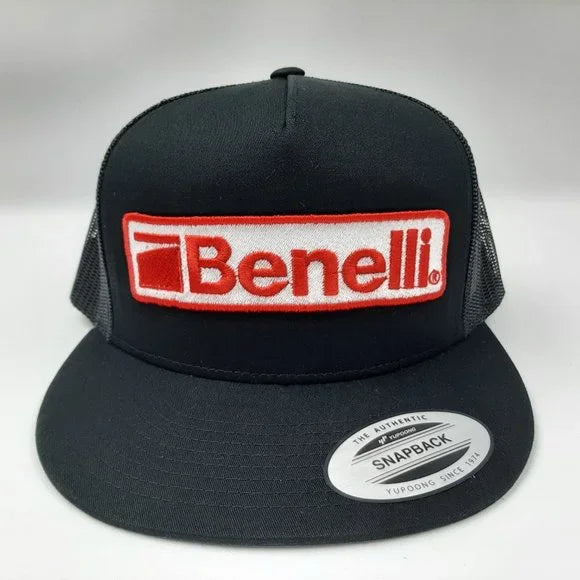 Benelli Hunting Flat Bill Embroidered Patch Mesh Snapback Hat Cap Black