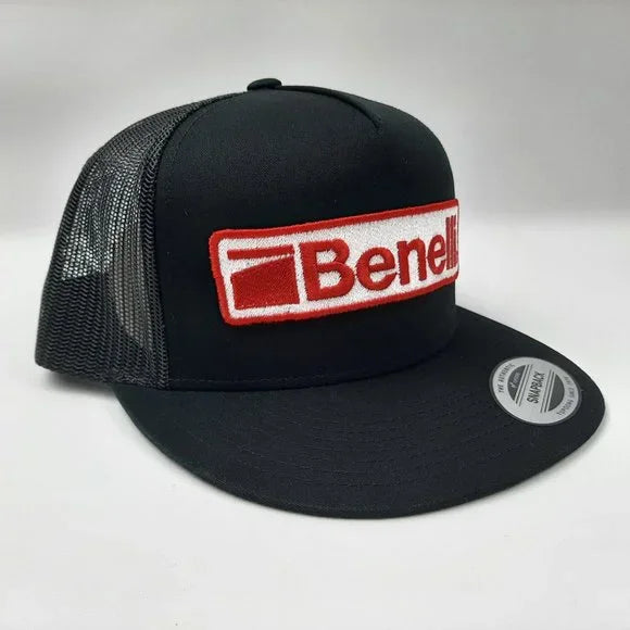 Benelli Hunting Flat Bill Embroidered Patch Mesh Snapback Hat Cap Black