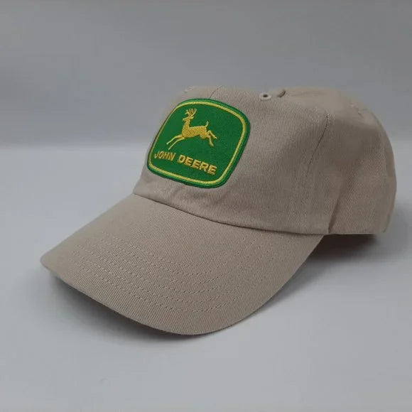 John Deere Richardson Relaxed Embroidered Patch Hat Cap Strap Beige Cotton