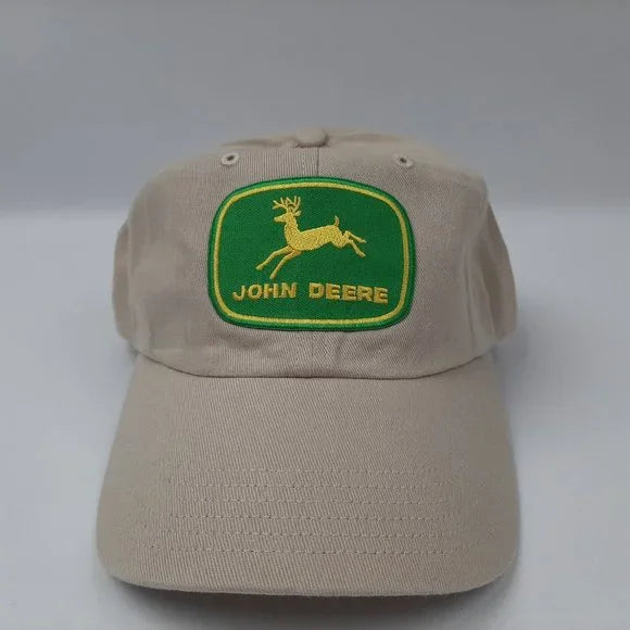 John Deere Richardson Relaxed Embroidered Patch Hat Cap Strap Beige Cotton