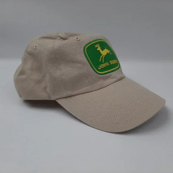 John Deere Richardson Relaxed Embroidered Patch Hat Cap Strap Beige Cotton