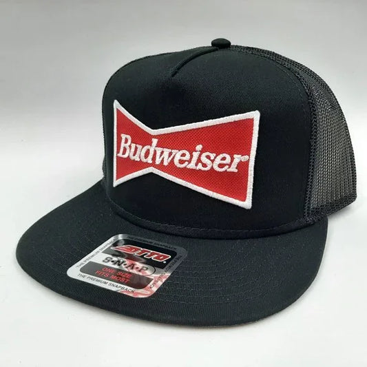 Budweiser Embroidered Patch Flat Bill Mesh Snapback Black Otto
