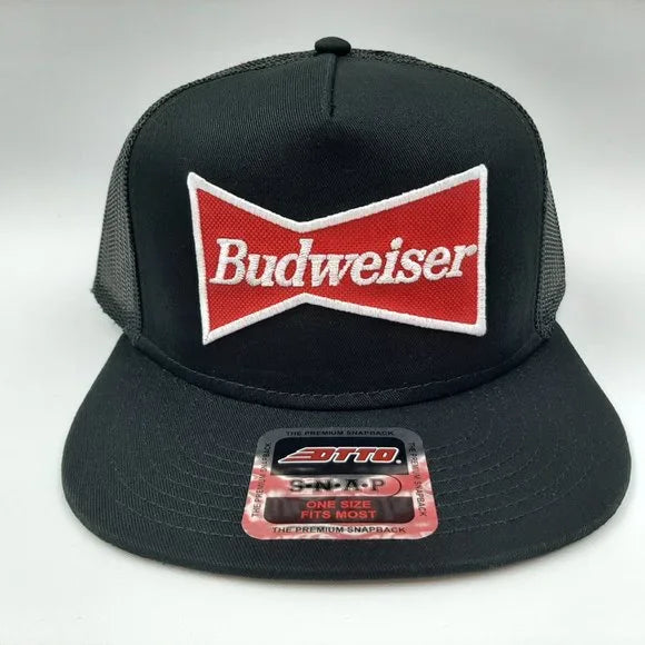 Budweiser Embroidered Patch Flat Bill Mesh Snapback Black Otto
