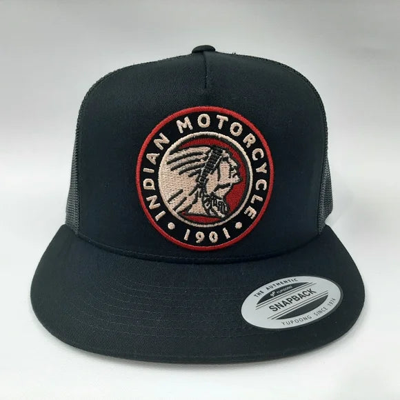 Indian Motorcycles Patch Flat Bill Trucker Mesh Snapback Cap Hat Black