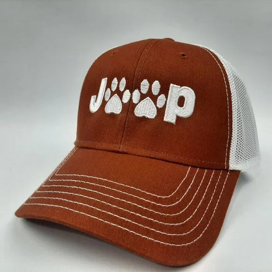 Jeep Paw Prints J**P Snapback Trucker Baseball Cap Mesh Embroidered Hat Orange