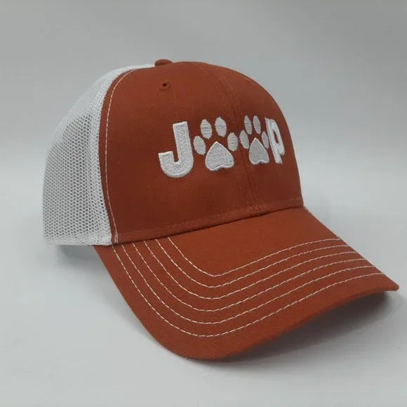 Jeep Paw Prints J**P Snapback Trucker Baseball Cap Mesh Embroidered Hat Orange