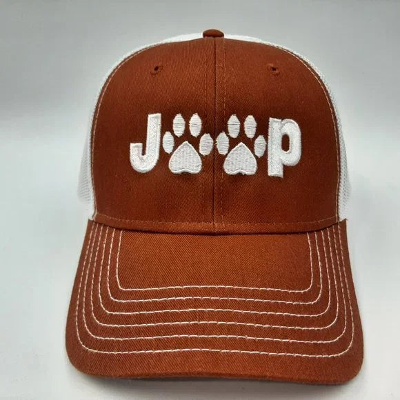 Jeep Paw Prints J**P Snapback Trucker Baseball Cap Mesh Embroidered Hat Orange