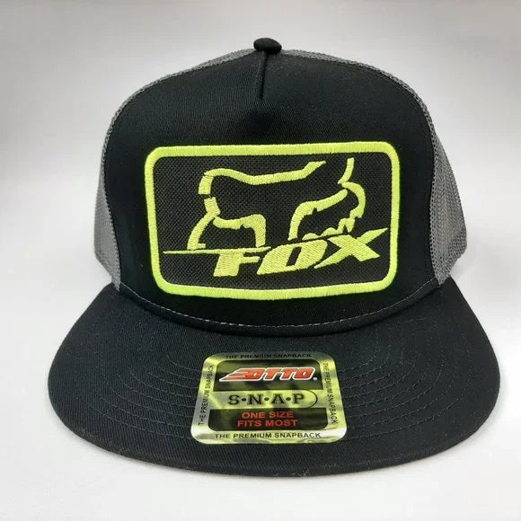 Fox Racing Patch Yellow Neon Flat Bill Mesh Snapback Cap Hat