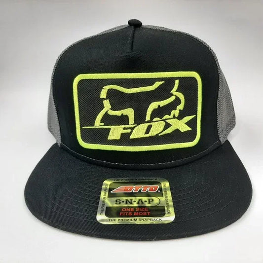 Fox Racing Patch Yellow Neon Flat Bill Mesh Snapback Cap Hat