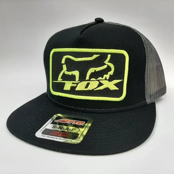 Fox Racing Patch Yellow Neon Flat Bill Mesh Snapback Cap Hat