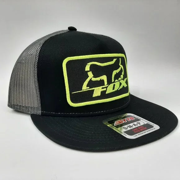 Fox Racing Patch Yellow Neon Flat Bill Mesh Snapback Cap Hat