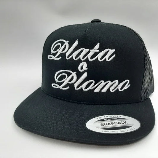 Cowboy Cartel "Plata O Plomo" Flat Bill Mesh Snapback Trucker Hat Cap Black