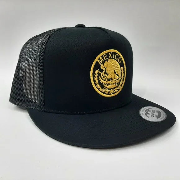 Mexico Mexican National Seal Trucker Flat Bill Mesh Snapback Black
