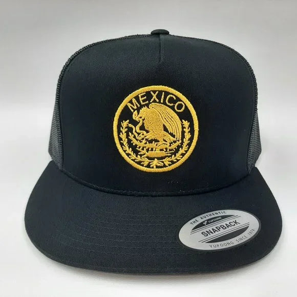 Mexico Mexican National Seal Trucker Flat Bill Mesh Snapback Black