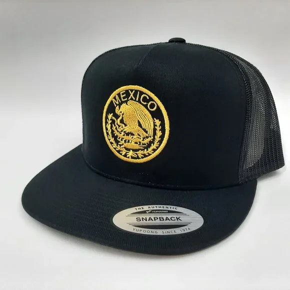 Mexico Mexican National Seal Trucker Flat Bill Mesh Snapback Black