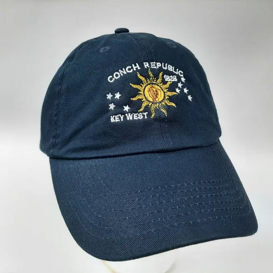 Conch Republic key west embroidered hat dad cap relaxed cotton navy blue