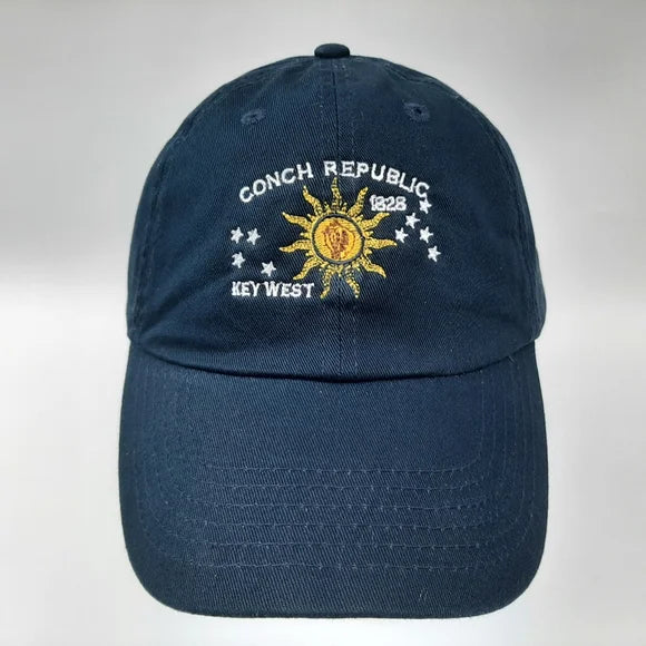 Conch Republic key west embroidered hat dad cap relaxed cotton navy blue