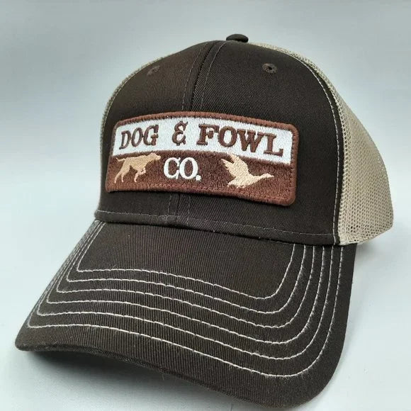 Dog & Fowl Trucker Low Profile Hat Cap Snapback Embroidered Patch Mesh Brown