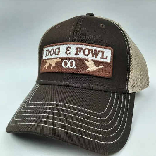 Dog & Fowl Trucker Low Profile Hat Cap Snapback Embroidered Patch Mesh Brown